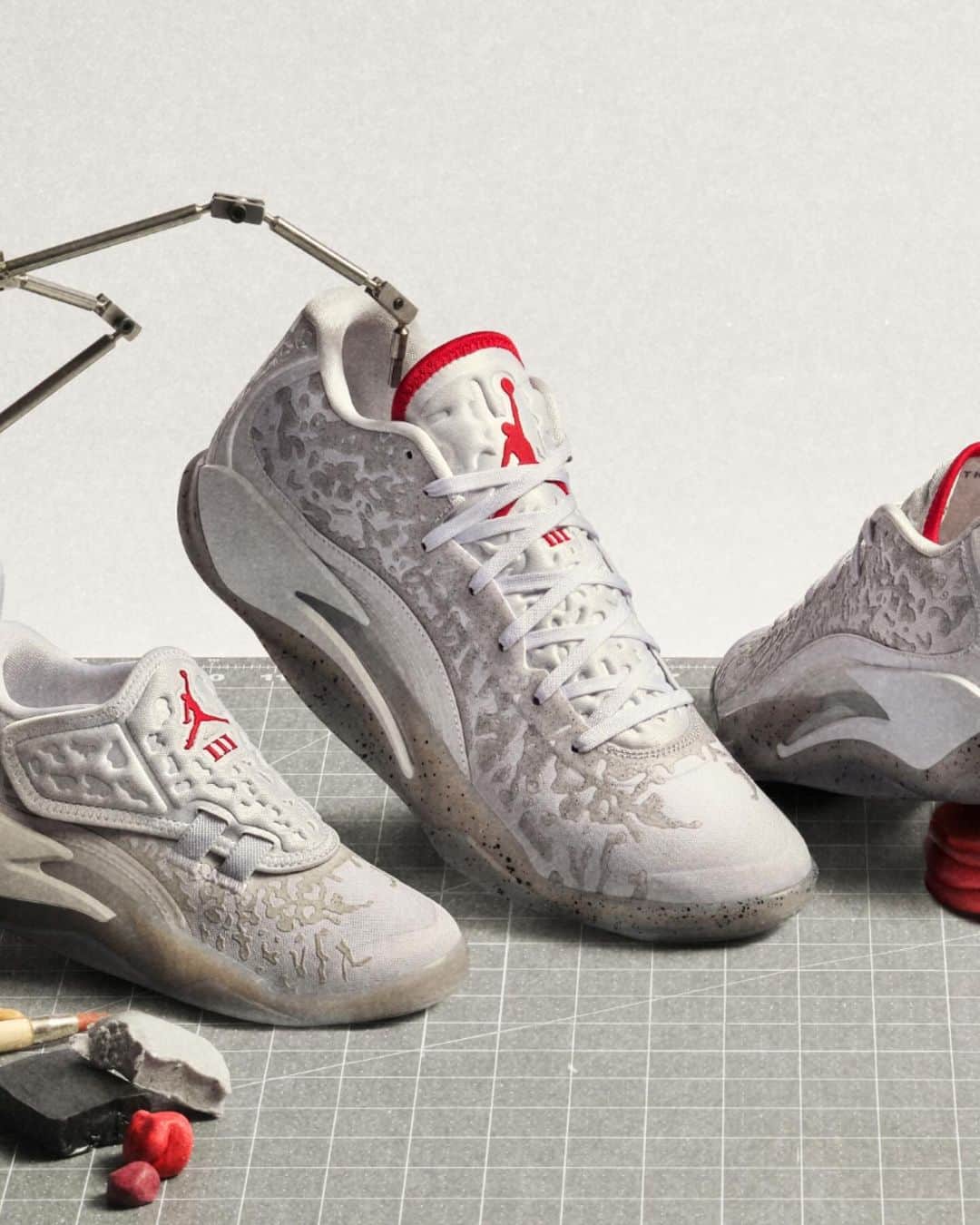 Jordanのインスタグラム：「Real ones know a classic when they see one. ‘Fresh Paint’ puts a haptic print twist on the iconic Cement colorway.  The Zion 3. Available now with full-family sizing—tap to shop.」