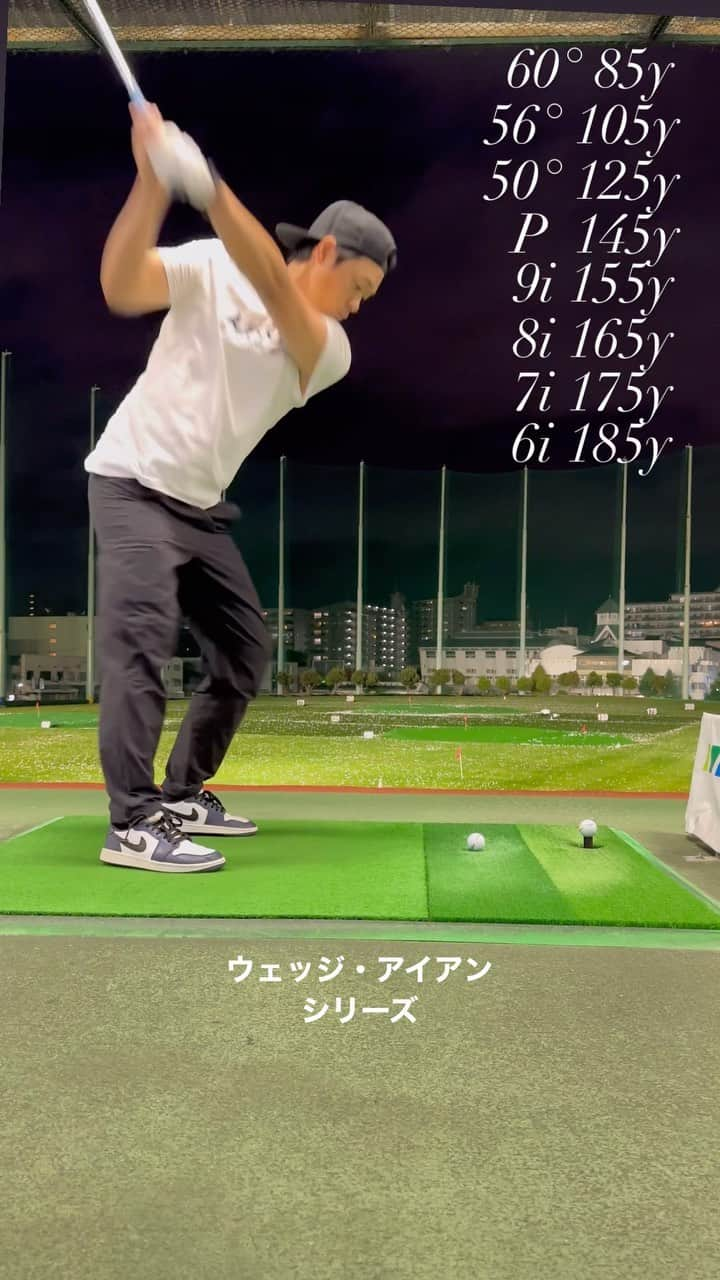 西條 祐也のインスタグラム：「ウェッジ・アイアン　シリーズ🏌️ 60° 85y 56° 105y 50° 125y P  145y 9i  155y 8i  165y 7i  175y 6i  185y  ↑真当たったらね（笑）」