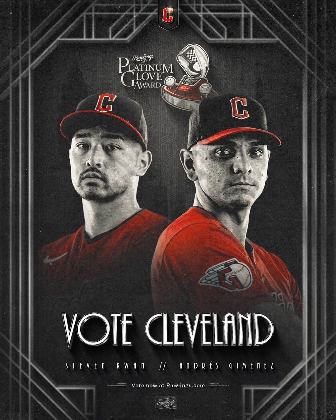 のインスタグラム：「Gold is great, but Platinum is better.  Both Steven and Andrés have unbelievable cases to be named the best fielder in the American League.  Vote from now until Thursday at 11:59 PM at Rawlings.com  #ForTheLand」