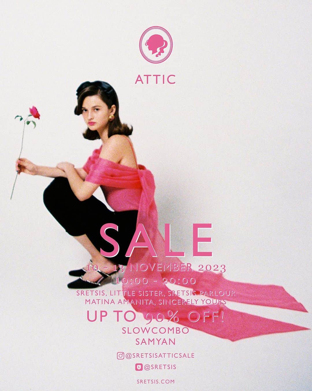 Sretsisのインスタグラム：「@sretsisatticsale 2023 is back with our biggest sale of the year! Shop beloved pieces that will be ‘Forever Yours’ from all brands within Sretsis’ Universe at up to 90% off along with never before seen samples not to be missed!   Exclusive to this Attic Sale, we are pleased to introduce Sretsis Founder’s personal vintage collection from their time in New York, that helped to shape their aesthetics and Sretsis’ style. Shop at “New York 1999” room and discover pre-loved treasures.   Sale continues at Line Official Account @ Sretsis (with @ sign) from 11:00 - 16:00 and Sretsis.com! #SretsisAtticSale2023」