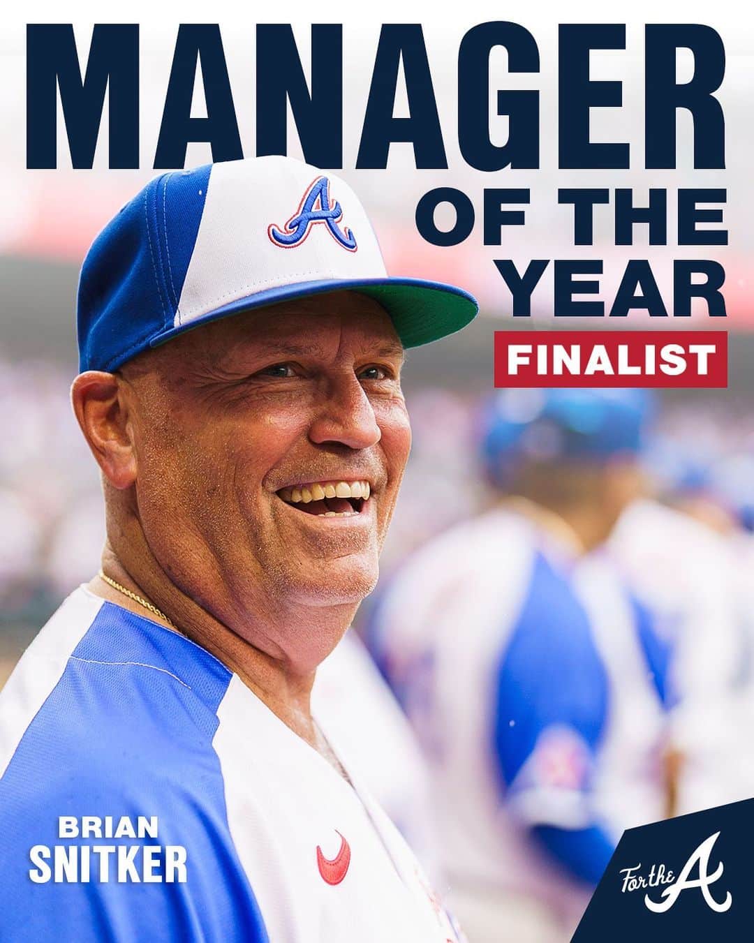 アトランタ・ブレーブスのインスタグラム：「Congratulations to Snit for being named a finalist for the 2023 NL Manager of the Year Award!」