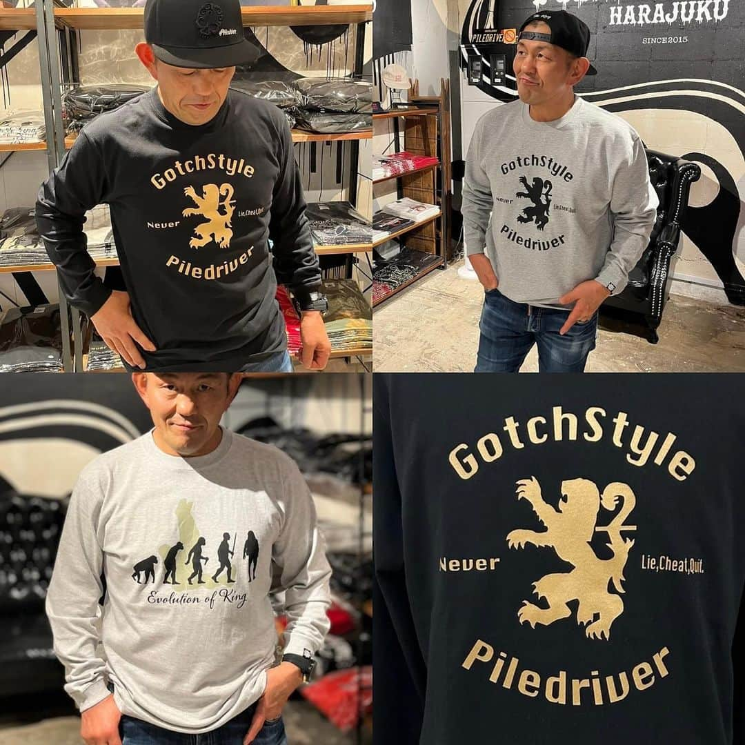 鈴木みのるのインスタグラム：「LONG LONG LONG  @piledriver_harajuku  Evolution of KING LONG Tee / ASH ¥5800- GSPD emblem LONG Tee / Black ¥5800- GSPDemblem sweat / Gray ¥7300- 11/7 10:00〜 ON SALE」