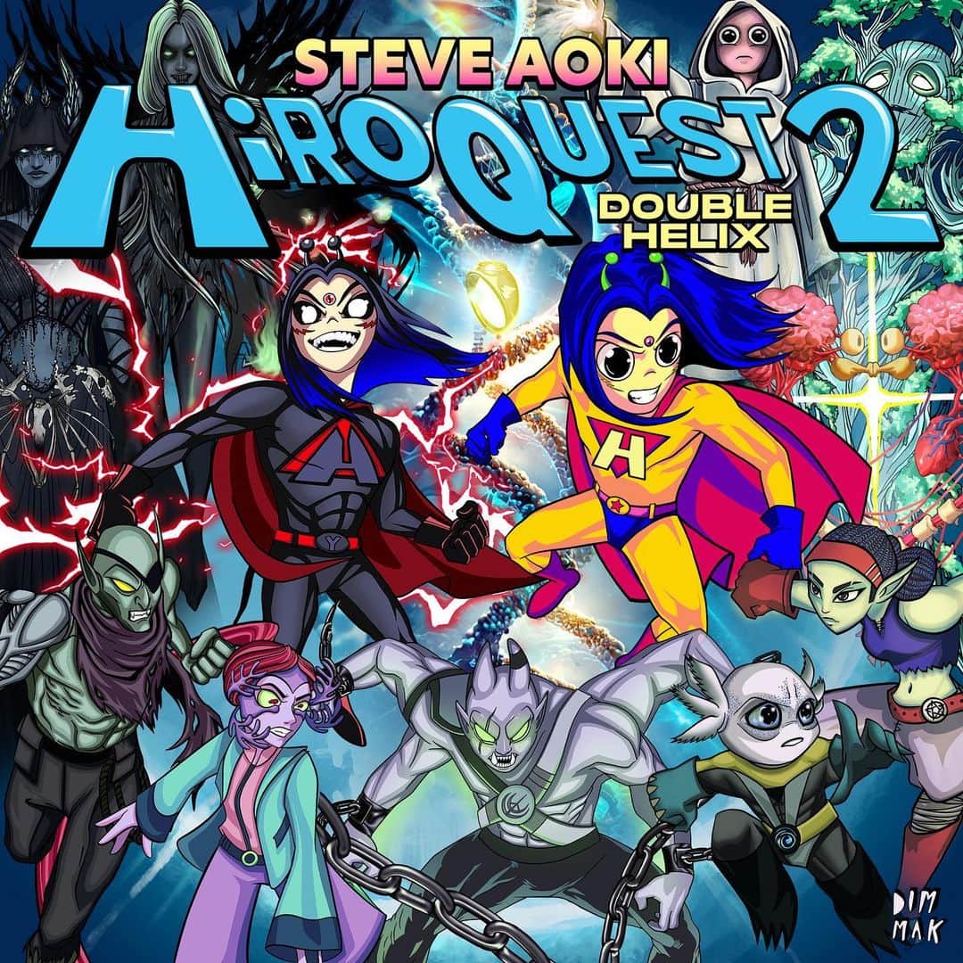 スティーヴ・アオキのインスタグラム：「🚀🚀 HiroQuest 2 Double Helix my 8th studio album is dropping next Friday November 17th! So excited to share the ongoing journey of HQ with my powerful and amazing friends that joined me on this album. Multi genre and dynamic filled with surprises and nostalgia. There is so much more to the musical journey to share as well through our story of Hiro and his adventures. Join the quest!」