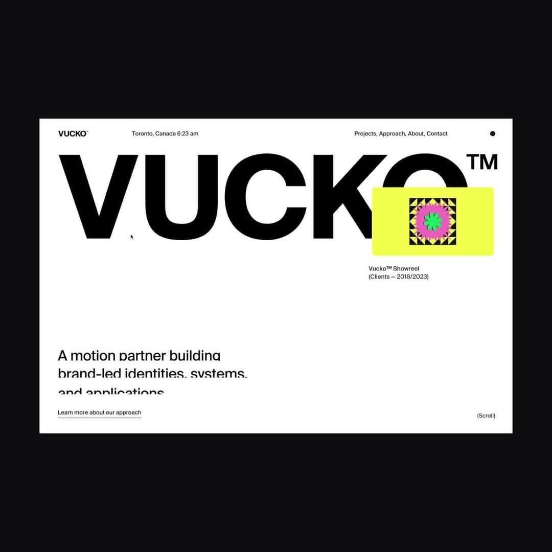 Dribbbleのインスタグラム：「We're blown by the fantastic motion and colors of @gil.huybrecht's Vucko. Such a clean and fun site to navigate. #ShotsYouCan'tMiss」