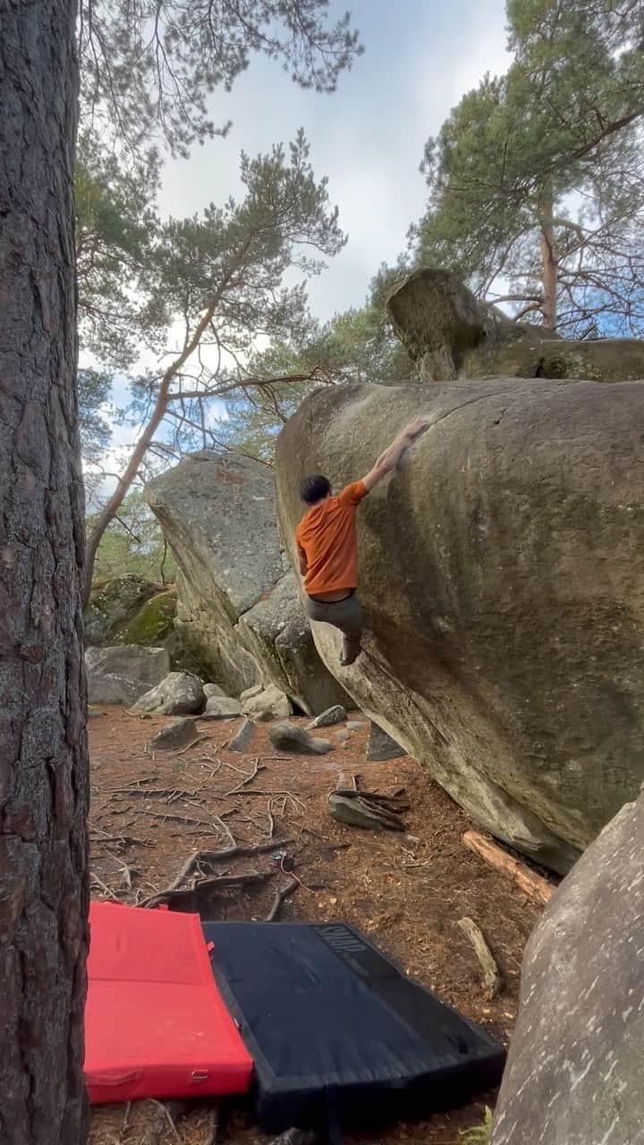 藤井快のインスタグラム：「Karma in Fontainebleau   I was able to climb this boulder that I couldn't climb 10 years ago. It was a great experience as I was definitely able to grow!  10年前、時間をかけても登ることができなかったカルマをようやく終わらせることができました。 思っていた以上にあっさりと登れてしまい、寂しいと感じることもあったけど確実に強くなっている事、上手くなっている事をこのツアーで感じられたのは大きな収穫でした。  高田（ @tacata_tottori ）、なおと（ @naoto13.climbing_ ）には大変お世話になりました！ 楽しい時間をありがとう！  #fontainebleaubouldering #フォンテーヌブロー   #関電工 @team_edelrid @morinagatraininglab」