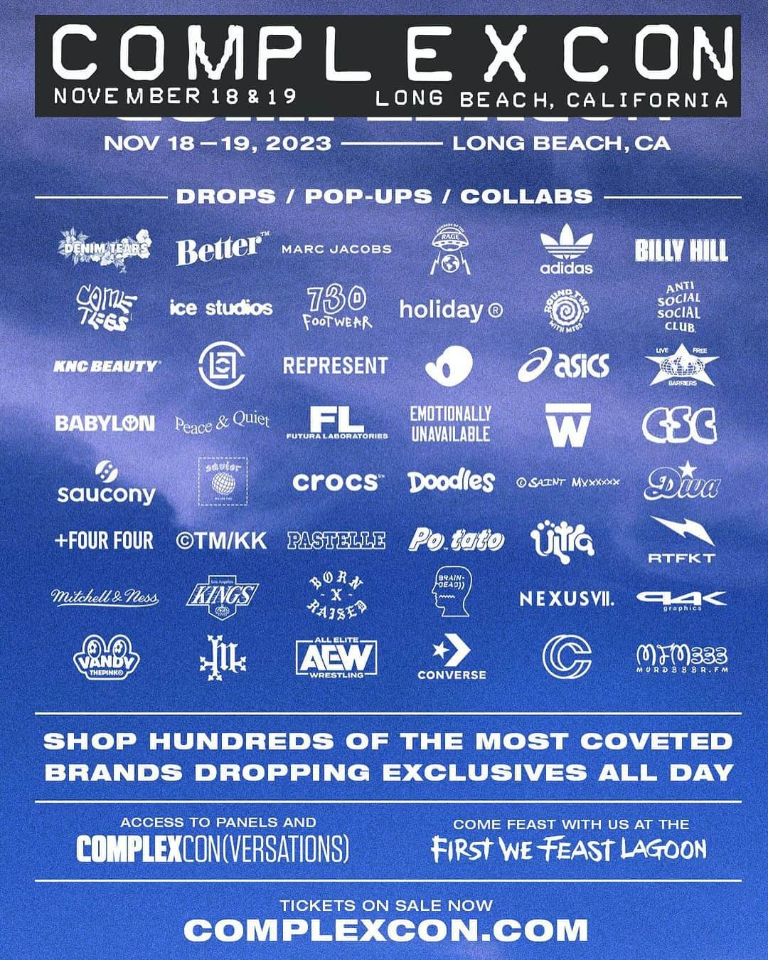 のインスタグラム：「📣 🔥We've added EVEN MORE BRANDS to our ComplexCon 2023 Marketplace lineup‼️  🤝Get the jump on over 150+ of your favorite brands dropping limited products, secret projects, special collabs, and exclusive releases at Long Beach this year.   There's more to come, don't 😴! Get your tickets today!」