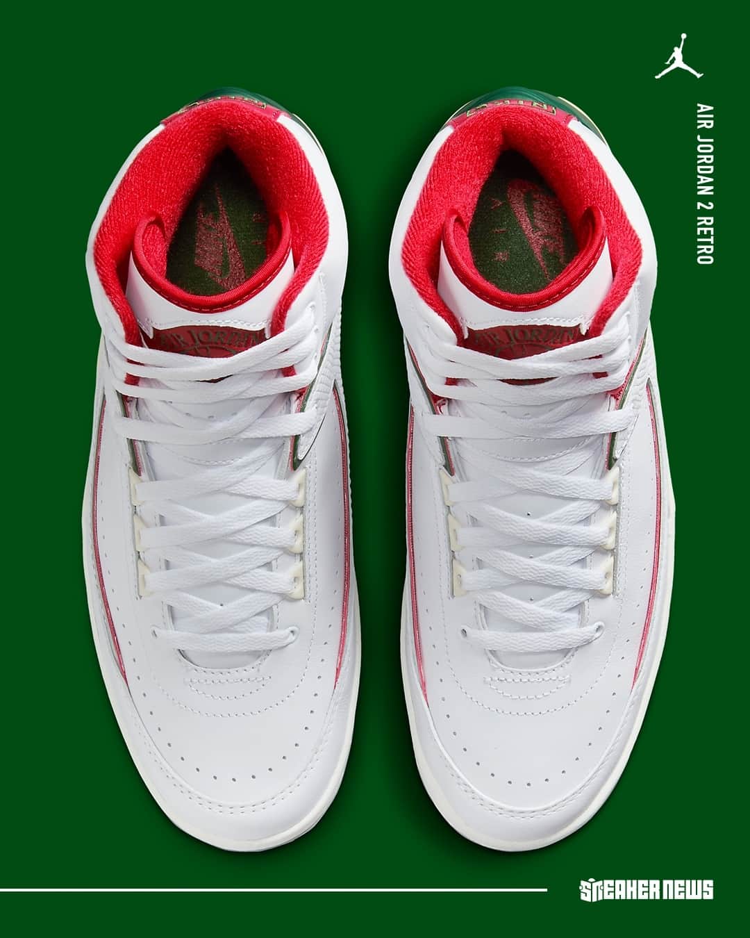 Sneaker Newsさんのインスタグラム写真 - (Sneaker NewsInstagram)「🇮🇹 ITALY 🇮🇹⁠ The Air Jordan 2 Retro returns to its Italian roots with a classic white, red, and green colorway! Tap the link in our bio for a closer look.」11月7日 12時00分 - sneakernews