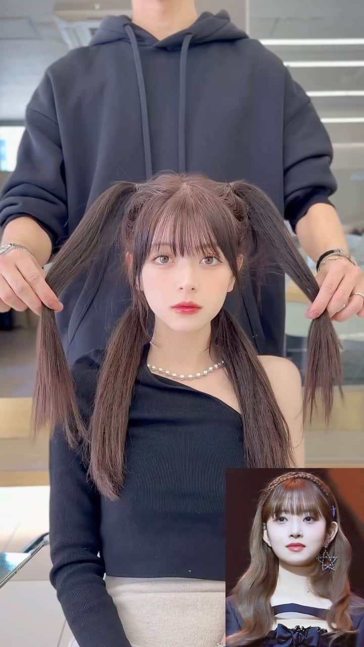 小西恭平のインスタグラム：「ツインテールヘアスタイリング✨  四つに分けてすべてリバースに巻くだけでウェーブが作れます😊  最後はコームなどでとかしてあげてください✨」