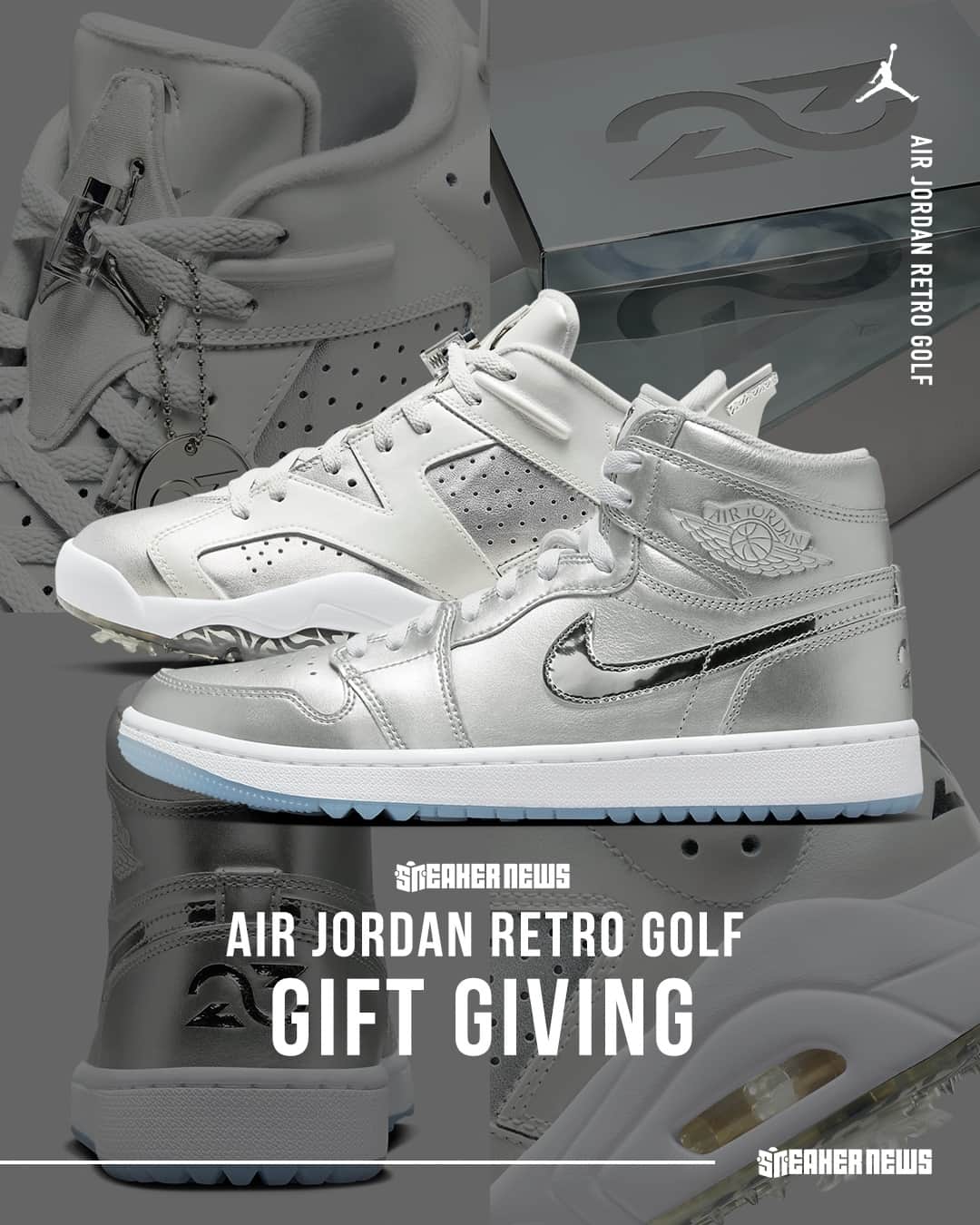 Sneaker Newsさんのインスタグラム写真 - (Sneaker NewsInstagram)「Every golfer needs these.⁠ Jordan Brand brings the Air Jordan 1 and 6 to the links with a chrome-out Metallic Silver colorway. Both are dropping on 11/17; hit the link in our bio for a closer look.」11月7日 14時00分 - sneakernews