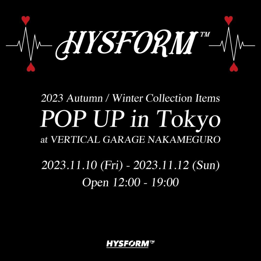 PKCZ GALLERY STOREのインスタグラム：「POP UP STORE 2023.11.10(Fri)～11.12(Sun) @vertical_garage in Tokyo. HYSFORM™2023 Autumn / Winter Collection Items.  🔳VERTICAL GARAGE NAKAMEGURO 11.10(FRI)-11.12(SUN) OPEN:12:00-19:00 ADDRESS:東京都目黒区上目黒1丁目15-11  🔳VERTICAL GARAGE ONLINE 11.10(FRI)OPEN:12:00  @ballistik_fext  #HYSFORM  #BALLISTIKBOYZ」