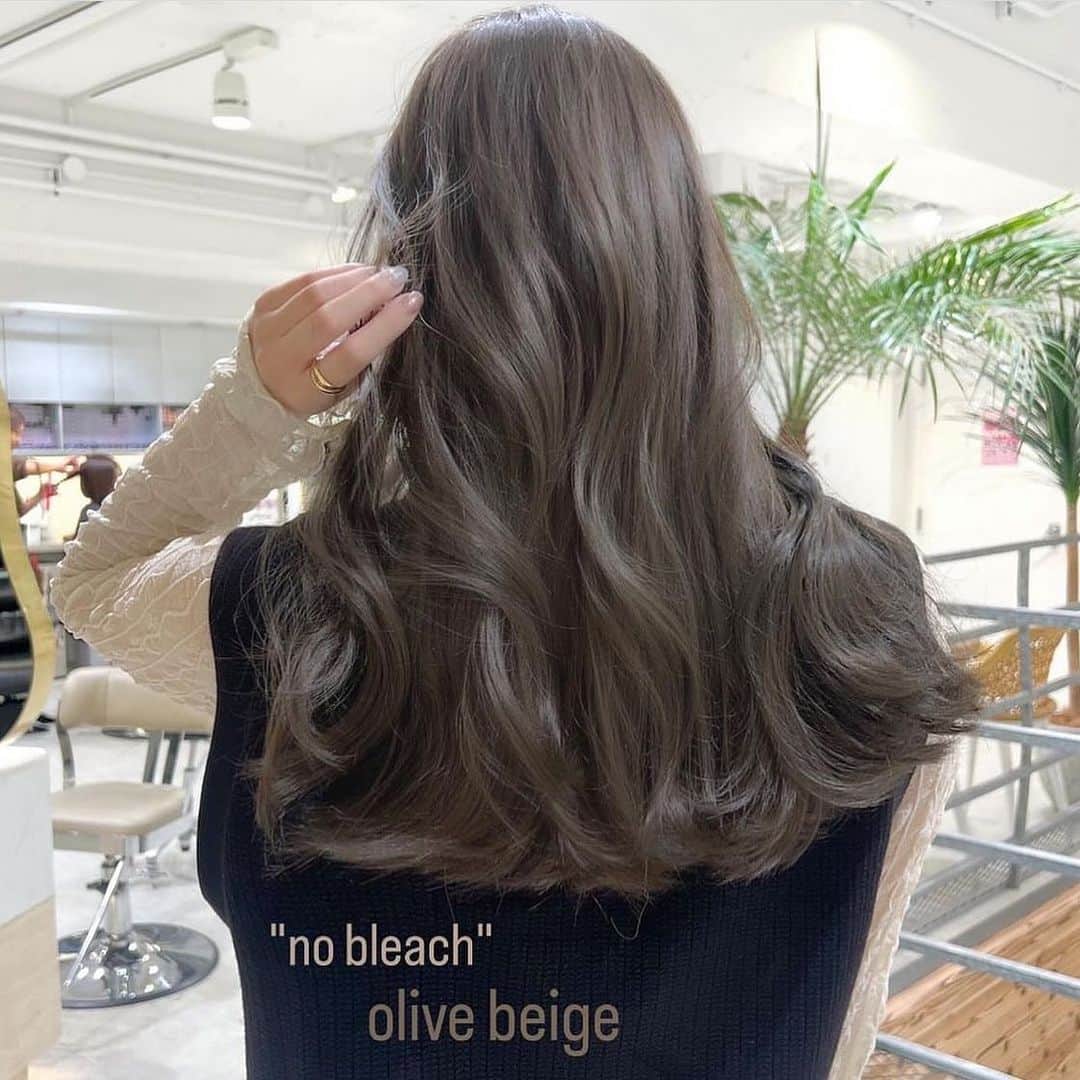 古賀美紀のインスタグラム：「【人気NO1！bleach無しでできる色素薄めカラー】 嫌な赤みを消してくれて透明感抜群な  「 #オリーブグレージュ ❤︎」  現在の明るさより明るくしたい方、地毛からのカラーのお客様はダブルケアカラー  選択お願いします♡  ✨オススメメニュー✨ "人気No.1" ✔️プレミアムケアカラー　¥11400~ 毛髪強化剤♡髪の毛を補強し切れ毛・枝毛を98.6%防ぎます！ →髪の毛に凄く良いので、髪の毛を綺麗に持続させたい方オススメです！  "前処理剤オプションメニュー" 毛髪は、約80%のタンパク質（PPT）と 約5%の脂質（CMC）約12%の水分で構成されています。  前処理剤のPPTとCMCを＋する事で カラーの仕上がりとカラーの持続性をUPします♡！  ✔️CMC ¥1500 ブリーチ、ヘアカラーの薬剤を均一に浸透させる。 ダメージ補修と保湿をし髪表面をツヤやかに 指通りをよくする。 →髪の硬さ、パサつき、ゴワつきは cmcが失われてるのでオススメです♡！  ✔️PPT ¥1500 ダメージを補修し、ダメージで失った髪の タンパク質部分を補修し、弾力を与えてくれます。 ヘアカラーの再現性と持ちを高める。 →ダメージや色落ちが気になる方オススメ 【プレミアムケアカラーとの同時施術でさらに効果UP！】  ✔️CMC＋PPT ¥3000 更にクオリティを高めたい方オススメです♡  ※前処理を希望の方は、予約時にどの前処理をしたいか LINEしてください♡」