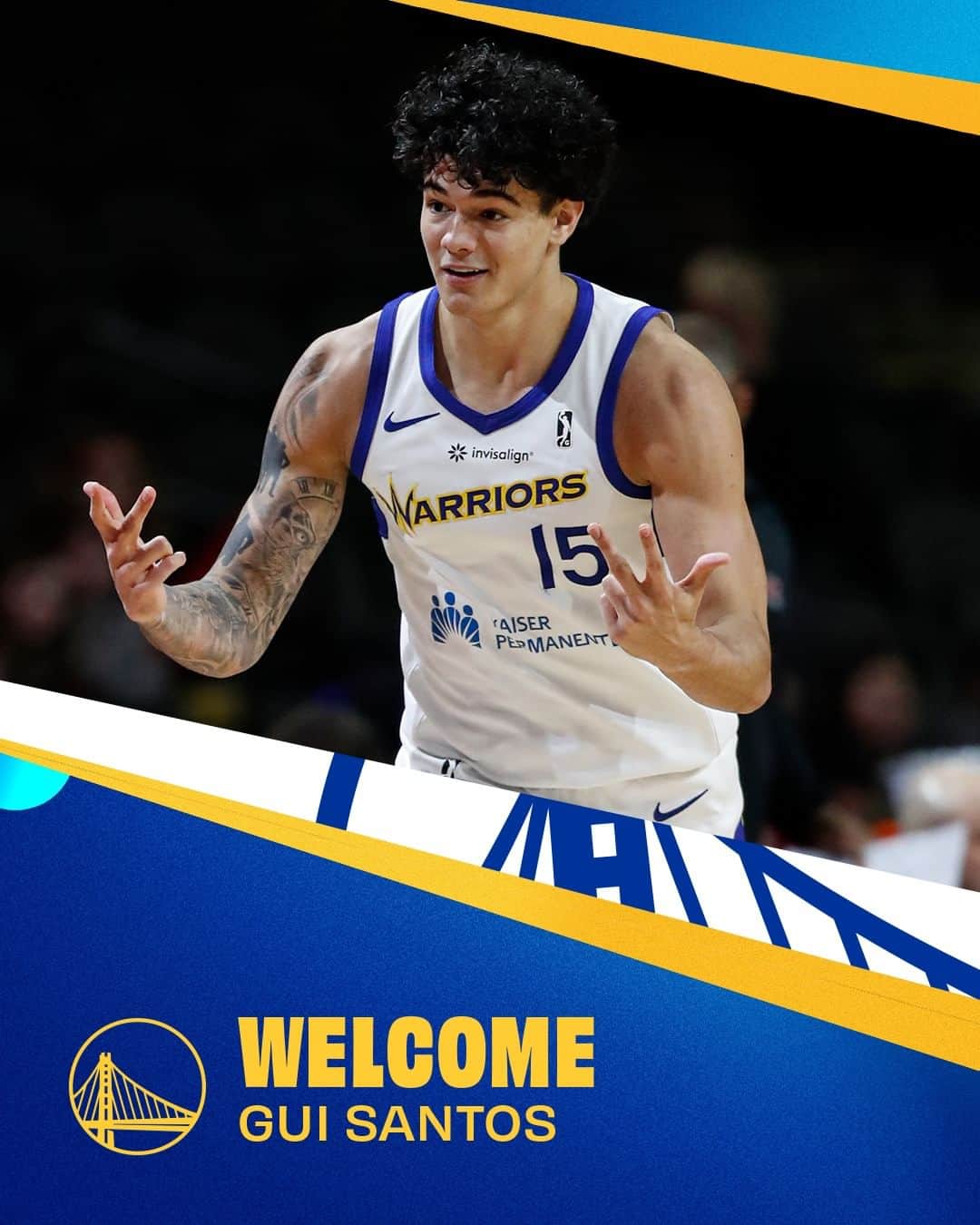 ゴールデンステート・ウォリアーズのインスタグラム：「From Brazil to The Bay!  The Warriors have signed forward Gui Santos. Gui has subsequently been assigned to the team’s G League affiliate, the @gleaguewarriors.」