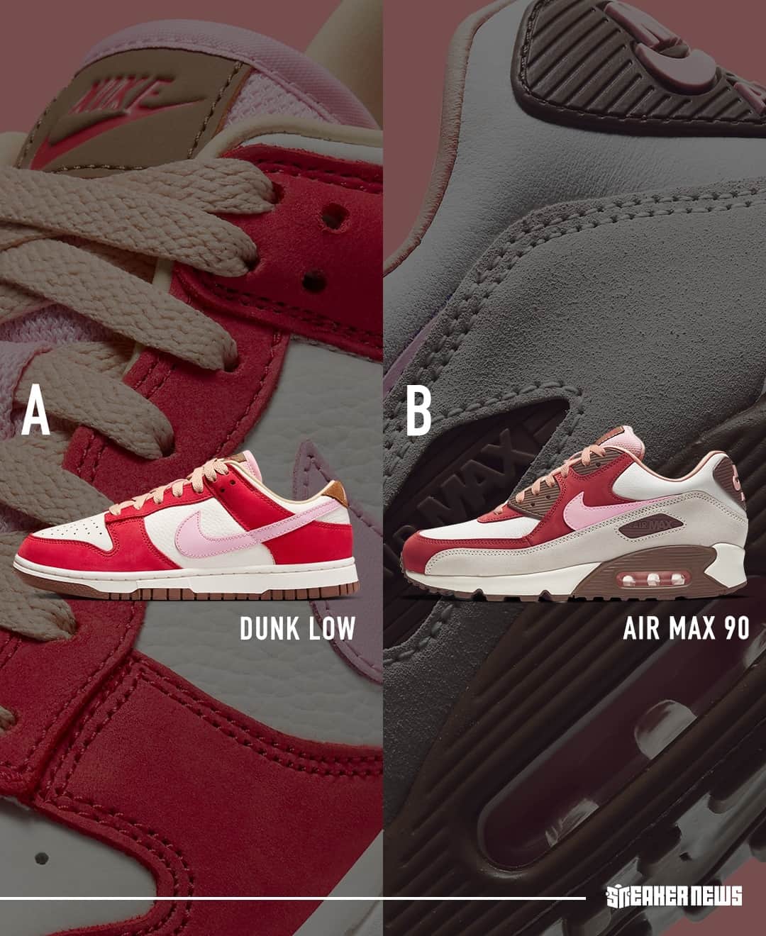 Sneaker Newsさんのインスタグラム写真 - (Sneaker NewsInstagram)「Battle of the 🥓 BACON 🥓⁠ Which model do you prefer - DUNK LOW or AIR MAX 90?⁠ Tap the link in our bio for a closer look at the upcoming women's Dunk release.」11月8日 5時00分 - sneakernews