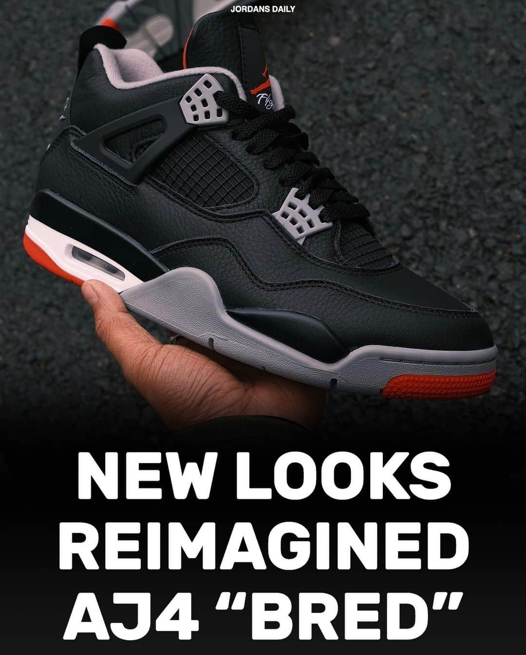 Sneaker News x Jordans Dailyのインスタグラム：「Close-Up with the Air Jordan 4 "Bred Reimagined"⁠  Releasing Feb. 17th, 2024. Tap the link in the bio for more details + a closer look!」