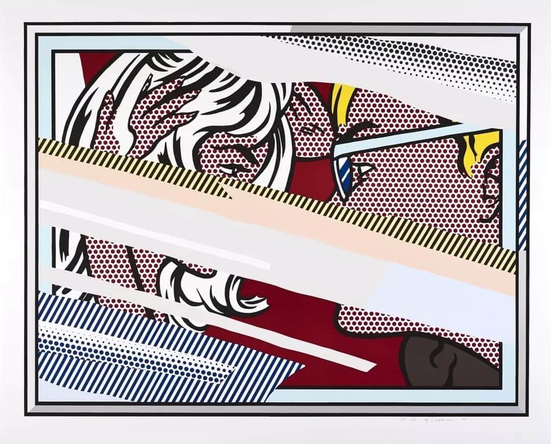 テート・ギャラリーのインスタグラム：「'I'm excited about seeing things, and I'm interested in the way I think other people see things.' - Roy Lichtenstein  💥 Pop art pioneer #RoyLichtenstein believed the world could be expressed through abstract patterns. His bold, graphic style is immediately recognisable and still influences artists and designers today. Creating monumentally sized paintings with his signature hand-painted dots, his work was suggestive of the widespread and accelerating effects of popular mass culture.  Lichtenstein’s 'Reflections' are a series of prints which the artist made towards the end of his life. The images are partly obscured by blocks of colour and pattern, all printed and collaged to the surface of the print, which simulate reflected streaks - as if behind glass or reflected by a mirror. To make the screenprints, Lichtenstein appropriated imagery from his past works - and particularly from comic books - returning to subject matter he had addressed in the 1960s. His approach in these reflection works can be read as a witty comment on the techniques of pop artists who themselves quoted and reused imagery found in popular culture, and perhaps an acknowledgement to his own lifetime of parodied pop art.  🟨 Find Lichtenstein's Reflections Series in a free @ARTISTROOMS display at Tate Modern. 🟡  Roy Lichtenstein, Reflections on Conversation, Reflections on Girl, Reflections on Scream, Reflections on Crash, Reflections on Minerva 1990 © Estate of Roy Lichtenstein/DACS 2023.」