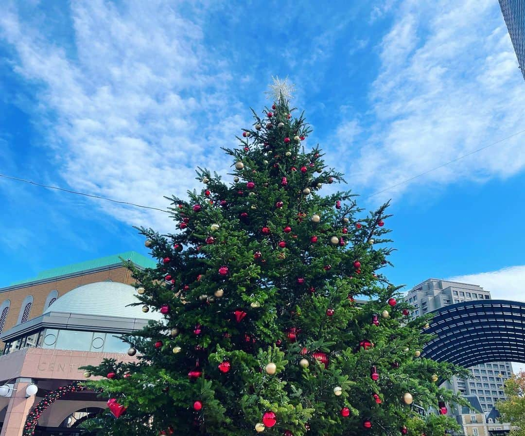 森本さやかのインスタグラム：「青空の下のクリスマスツリー🎄.*  今日は25℃くらい？？ 少し汗ばむ陽気で…☀️クリスマスツリーと陽気が なんだかアンバランスな感じした(　-᷄ ᴗ -᷅ )   #11月だよ   #恵比寿ガーデンプレイス   #クリスマスツリー #lawrys」