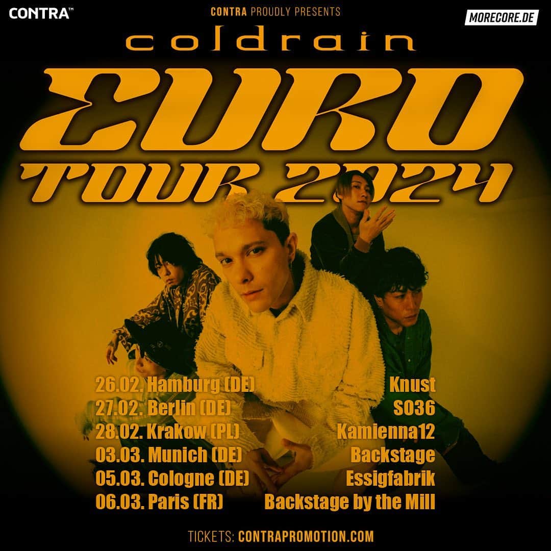 coldrainのインスタグラム：「【EURO HEADLINE SHOWS】  So happy to finally announce we will be back in Europe for the first time in 4 years.  grateful to have the opportunity to perform for you all again. Song requests always welcome!! See you soon!!  #coldrain #coldrainEURO」