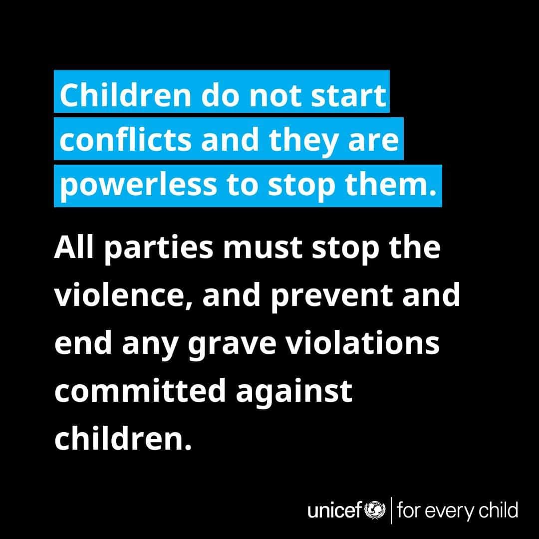 のインスタグラム：「As the situation for children in the State of Palestine and Israel continues to deteriorate, UNICEF is calling for an immediate humanitarian ceasefire, immediate and safe release of all abducted children and unrestricted humanitarian access across Gaza.」