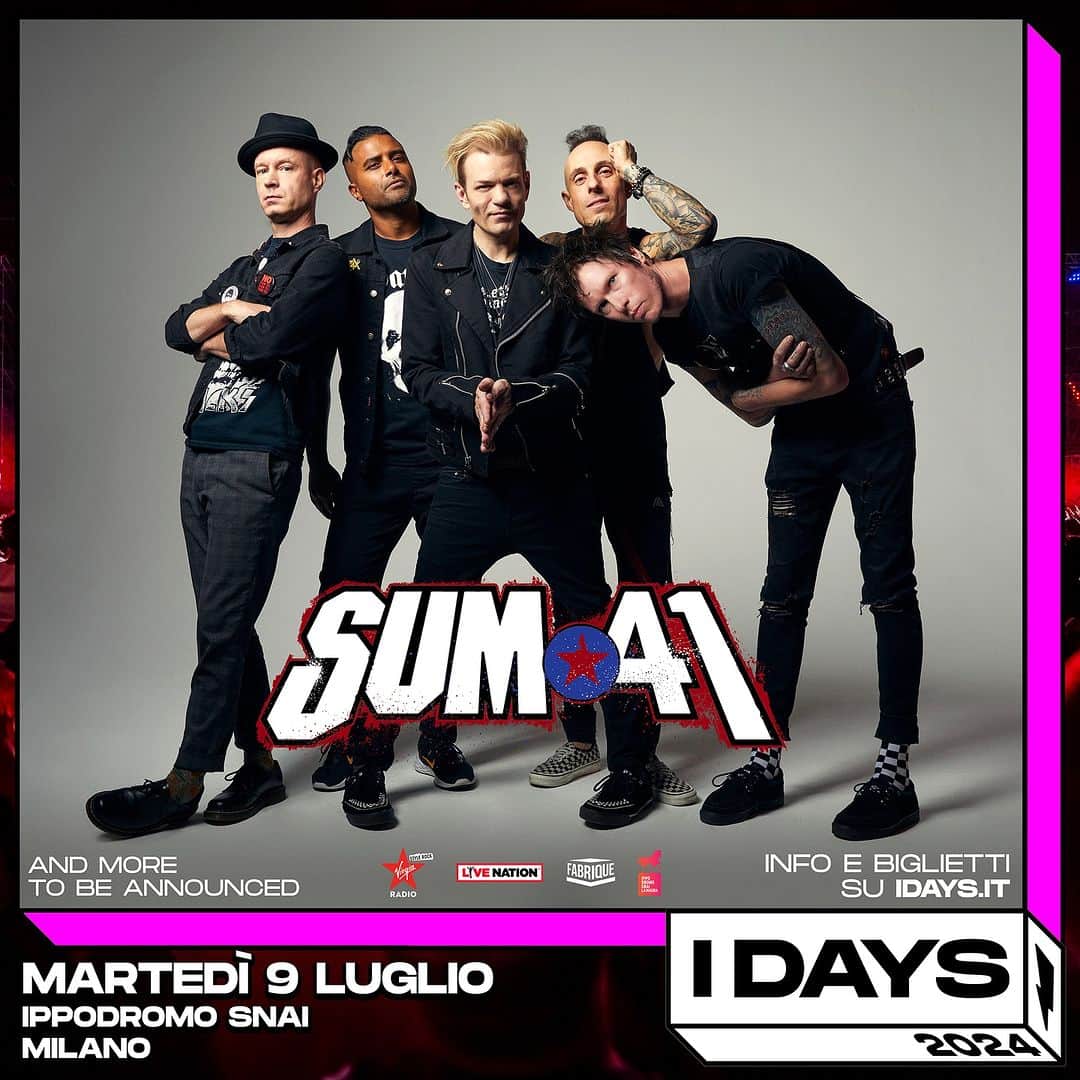 Sum 41のインスタグラム：「Italy skumfuks! We're coming back one more time to headline @idaysmilano Tickets go on sale November 14th at 11am local time.」