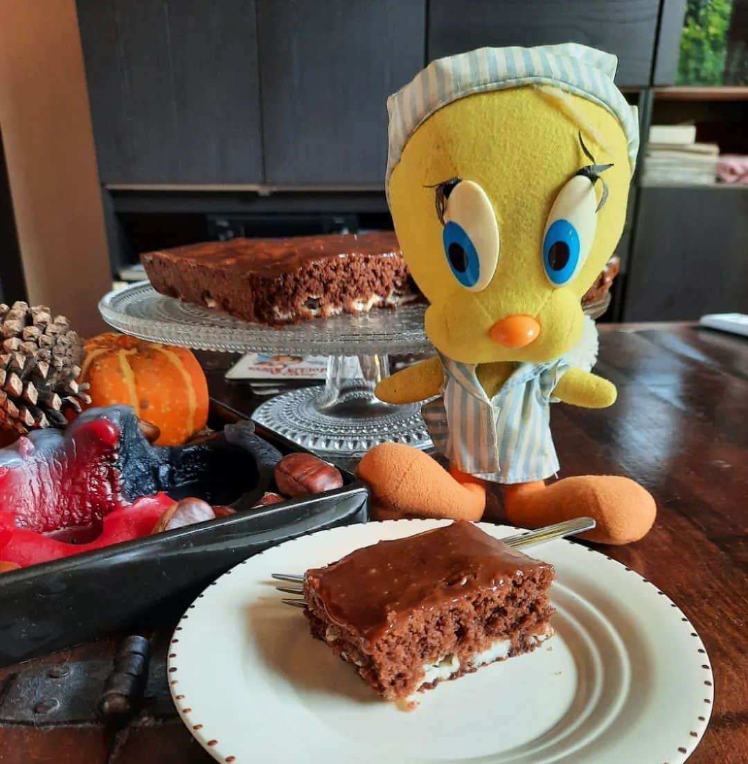 Little Yellow Birdさんのインスタグラム写真 - (Little Yellow BirdInstagram)「I have been baking for this weeks #honeygroveteapartytuesday!! Toffee frosted brownies with a layer of vanilla cream cheese! Come get a piece!! #littleyellowbird #tweety #tweetykweelapis #adventures #yellow #bird #tuesday #sweet #sweettreat #bakedgoods #homemade #brownies #chocolate #toffee #creamcheese #frosting #stuffedanimalsofinstagram #plushiesofinstagram」11月7日 23時28分 - tweetykweelapis