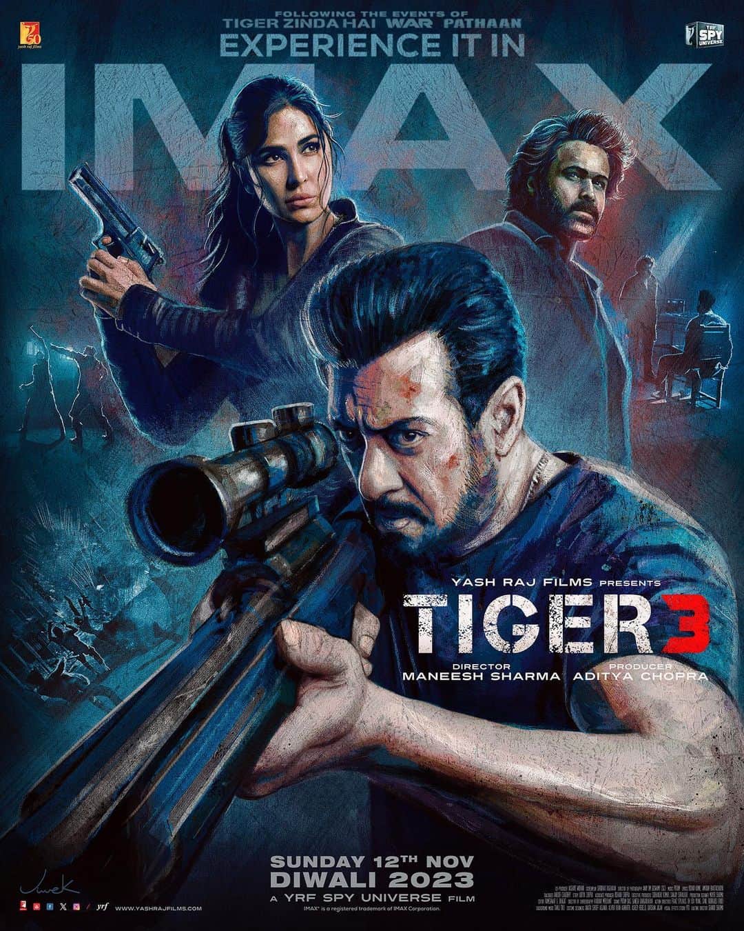 サルマン・カーンのインスタグラム：「Just 5 days to go! Experience #Tiger3 in @IMAX this Sunday, 12th Nov onwards.  Book your tickets now *link in bio*  @katrinakaif | @therealemraan | #ManeeshSharma | @yrf | #YRF50 | #YRFSpyUniverse」