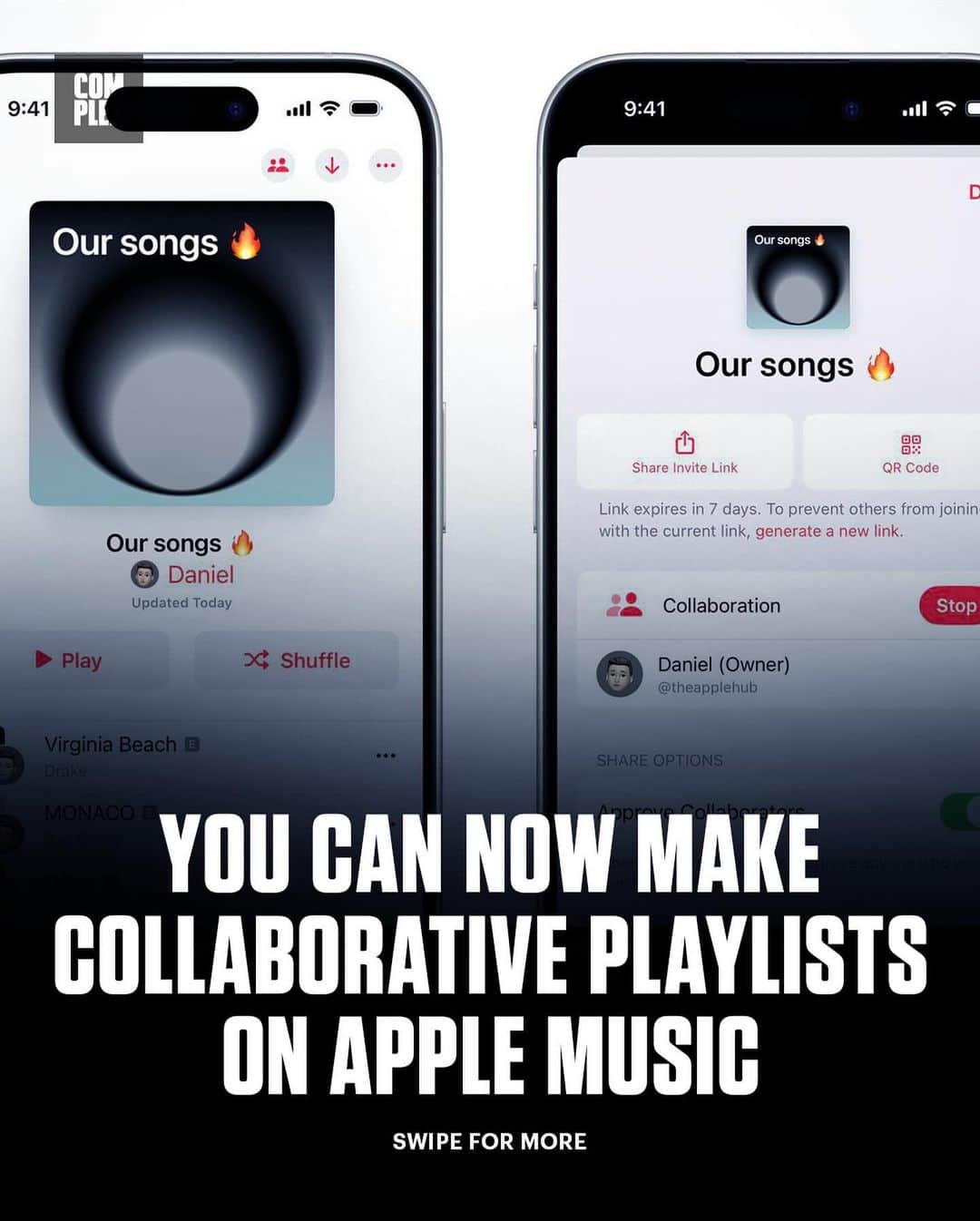 COMPLEXさんのインスタグラム写真 - (COMPLEXInstagram)「Tag someone you’re tryna make a playlist with 🎶  Other @applemusic updates also include animated art and new SharePlay experience for CarPlay.」11月8日 0時51分 - complex