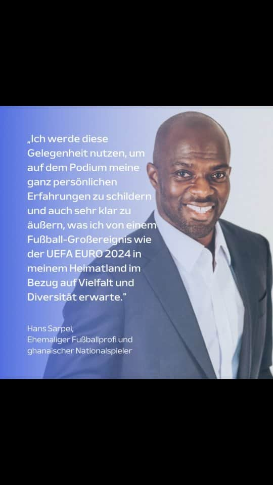 ハンス・サーペイのインスタグラム：「🗣️ Hans Sarpei, ehemaliger Fußballprofi und ghanaischer Nationalspieler, ist ebenfalls am 13. November bei unserem Podiums-Talk dabei. Er wird über seine persönlichen Erfahrungen mit Rassismus sprechen. Seine einzigartigen Einblicke als ehemaliger Profifußballer, der Diskriminierung sowohl auf als auch neben dem Platz erlebt hat, machen ihn zu einem wichtigen Fürsprecher für die Bekämpfung von Rassismus im Fußball und in der Gesellschaft.  Einschalten: Am 13. November 2023 ab 19:30 Uhr im Livestream, den Link findet Ihr in unserer Bio! 🙌  #dieganzestadteinstadion #uefaeuro2024 #noracism #vielfalt#fussball #stuttgart」