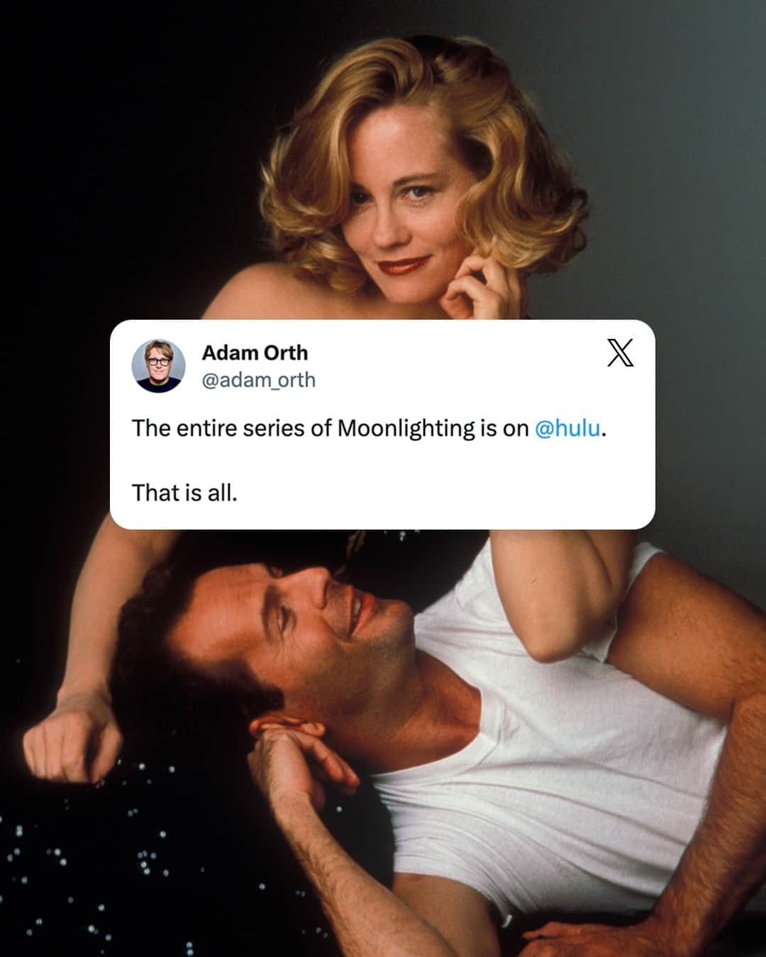 Hulu Home of Emmy-winningのインスタグラム：「Bruce Willis and Cybill Shepherd in the ’80s. What more could you ask for? This is your sign to stream #Moonlighting, exclusively on Hulu.」