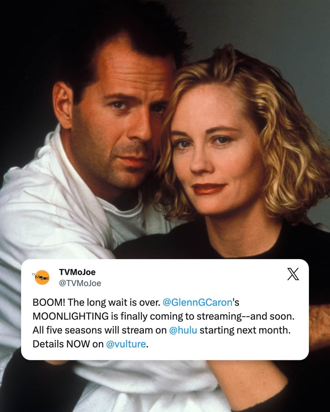 Hulu Home of Emmy-winningさんのインスタグラム写真 - (Hulu Home of Emmy-winningInstagram)「Bruce Willis and Cybill Shepherd in the ’80s. What more could you ask for? This is your sign to stream #Moonlighting, exclusively on Hulu.」11月8日 3時00分 - hulu