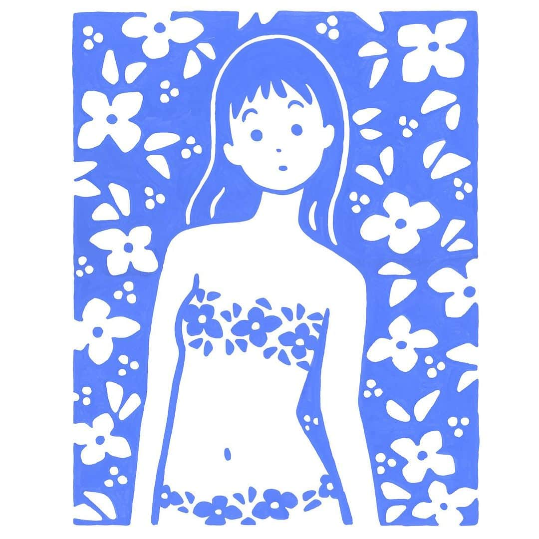 白根ゆたんぽのインスタグラム：「わたしの後ろにもお花 その2  個展「お花ばたけ」より。」