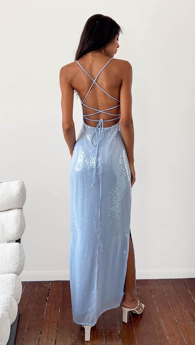 Beginning Boutiqueのインスタグラム：「You guys absolutely loved this one when we brought you our first fit 💙 The Manhattan Blue Sequin Slip Formal Maxi Dress is available to shop, online now!」