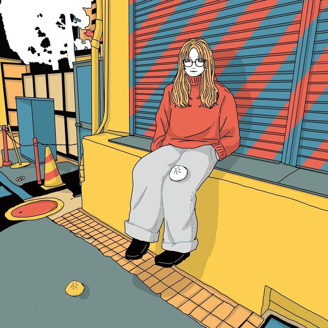 フクザワのインスタグラム：「逃げたピザまんと膝上のヒザまん。11月。  #drawing #ピザまん」