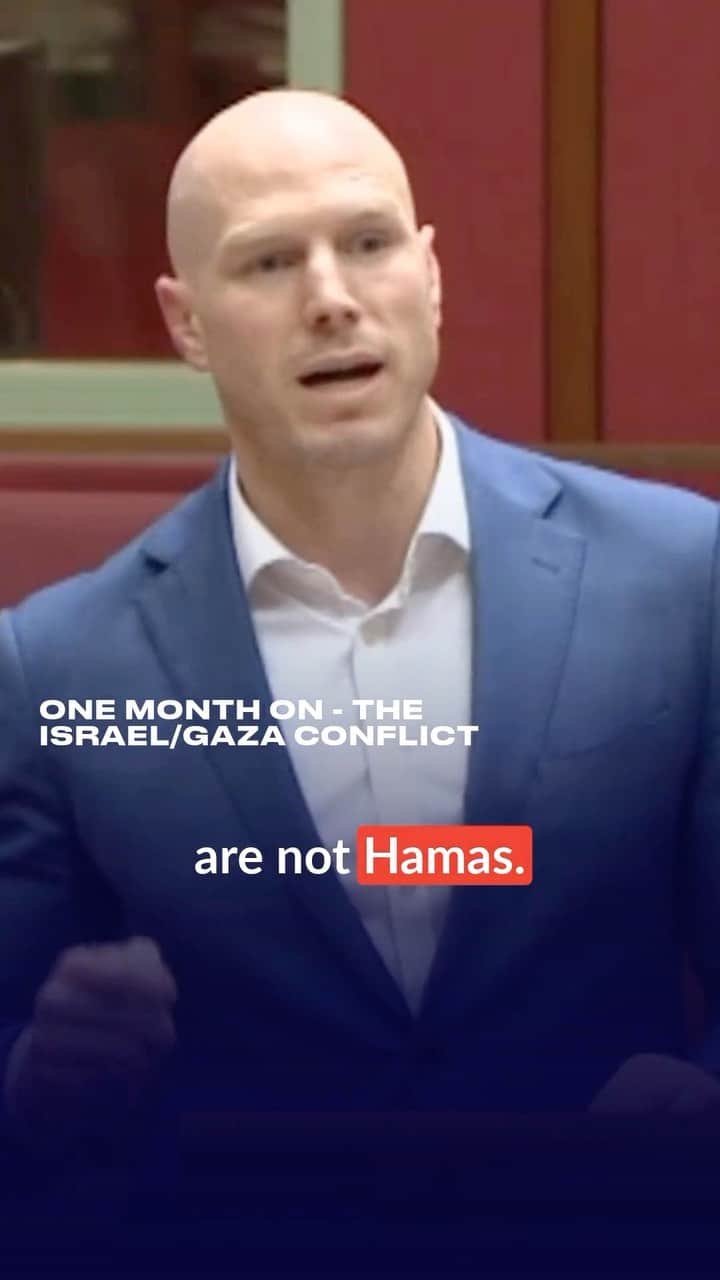 デビッド・ポーコックのインスタグラム：「My speech to the Senate yesterday marking one month since the horrific Hamas terrorist attack and subsequent devastating loss of life in Gaza.」