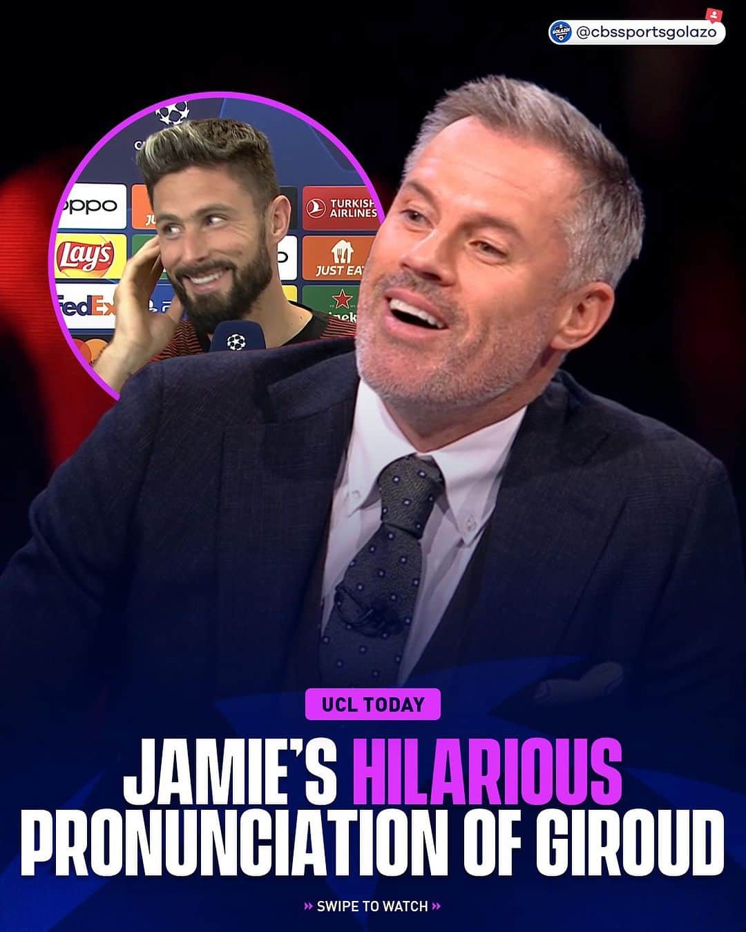 のインスタグラム：「We gave @23_carra many opportunities to get @oliviergiroud’s name right..  No dice. 😅  #UCLToday」