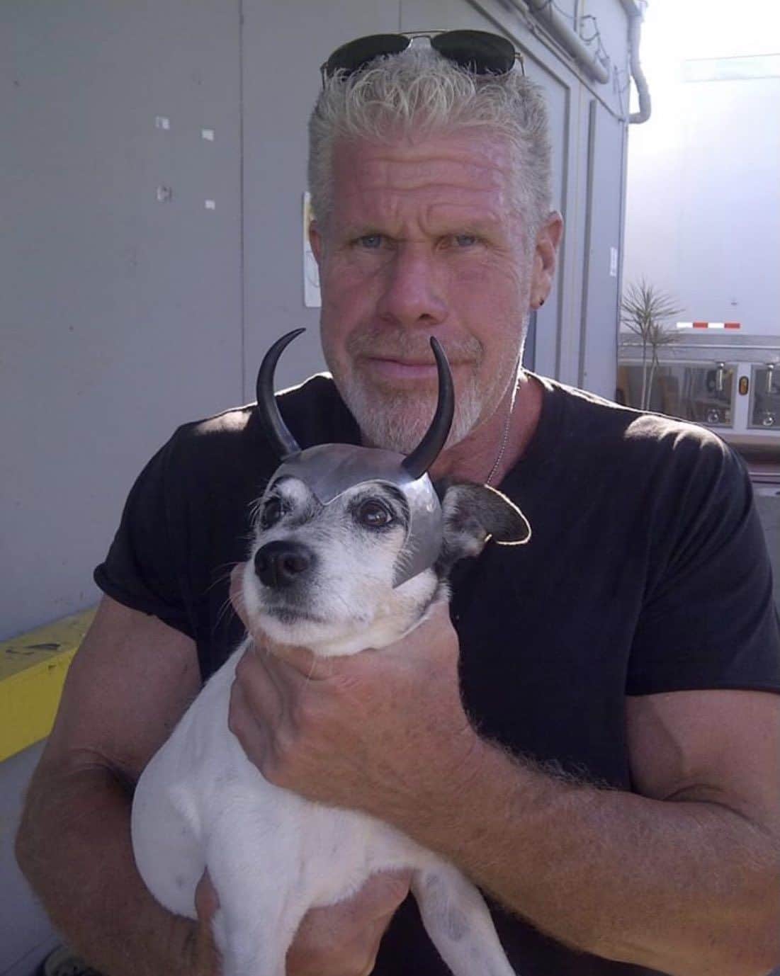 ロン・パールマンのインスタグラム：「My pal Tony Swatton from @swordandthestone shared this beautiful memory of Nigel and me back in the day. On the set of “SonsOfAnarchy. Priceless!!!」