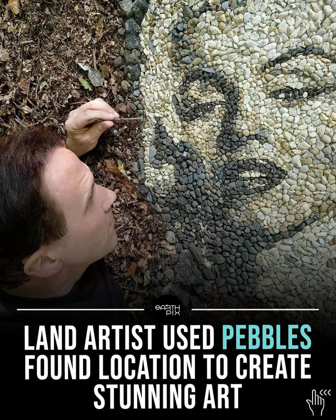 Earth Picsのインスタグラム：「@pebblepicassos, the mastermind behind enchanting land art. With just pebbles and stones, he creates breathtaking artworks in the most unexpected places.」