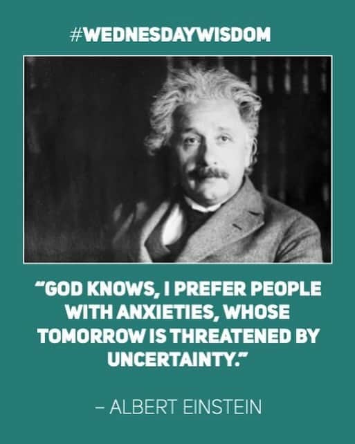 アルベルト・アインシュタインのインスタグラム：「#WednesdayWisdom: “God knows, I prefer people with anxieties, whose tomorrow is threatened by uncertainty.” – Albert Einstein」