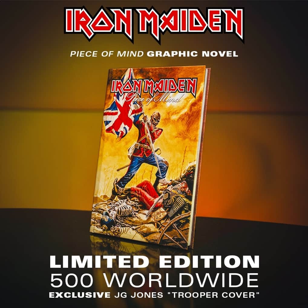 Revolverのインスタグラム：「🤘 Iron Maiden are celebrating 40 years of 'Piece of Mind' by teaming with Z2 Comics for a graphic novel dedicated to the iconic album. It's packed with comics, art and testimonials from acclaimed writers, artists, actors and musicians. ⁠ ⁠ We have an exclusive "The Trooper" edition featuring cover art by J.G. Jones that's limited to just 500 copies. ⁠ ⁠ 🔗 Order yours at the link in bio.」
