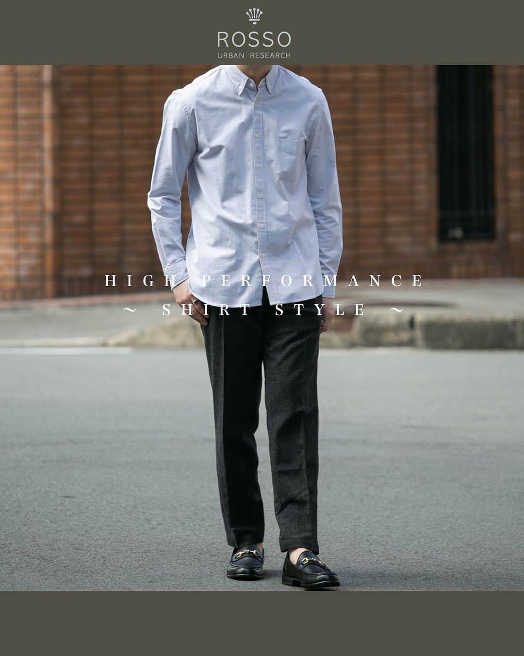 ROSSO MENのインスタグラム：「・  @urban_research_rosso_men ↑他の投稿もチェック！！  HIGH PERFORMANCE  ～ SHIRT STYLE ～  淡色のきれいなグレーで同系色の濃いグレーと合わしたグラデーションコーディネート スラックスはよく見ると細かなチェック柄で生地感は起毛感もあり季節感ある雰囲気に。 ーーーーーーーーーーーー 《画面をタップすると商品詳細をご覧いただけます》  model:178cm   ［トップス］ ハイパフォーマンスオックスボタンダウンSH カラー:SAX STRIPE / サイズ : L / ￥6,490（tax in)  ［パンツ］ ハイパフォーマンスウォームイージースラックス  カラー:CCL CHECK / サイズ : L / ￥8,910（tax in)  アイテムは画面タッチでチェックできます！！ ーーーーーーーーーーーー  #メンズ #urbanresearch #アーバンリサーチ #urbanresearchrossomen#アーバンリサーチロッソメン #秋服コーデ #秋冬コーデ #大人カジュアル #きれいめカジュアル #大人カジュアルコーデ #きれいめカジュアルコーデ #ギフト #ギフトにおすすめ #おすすめギフト #ootd #スタイリング #スタッフスタイリング #大人きれいめコーデ #着映えコーデ #メンズファッション #大人カジュアルスタイル #おでかけコーデ #お出かけコーデ」