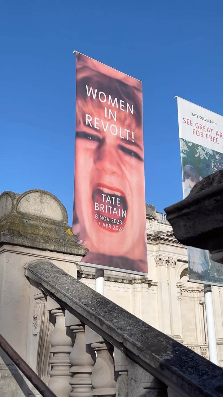 テート・ギャラリーのインスタグラム：「‘Full of wit and collective anger’ – The Guardian   💥 Women in Revolt! Art and Activism in the UK 1970-1990 opens today at Tate Britain. 💥   In the 1970s and 1980s a new wave of feminism erupted. Women used their lived experiences to create art, from painting and photography to film and performance, to fight against injustice. Despite long careers, these artists were often left out of the artistic narratives of the time—this will be the first time many of their works have been on display since the 1970s. Through their urgent and powerful art, these women changed the face of British culture and paved the way for future generations of artists.   🪧 Book now for #WomenInRevolt! at Tate Britain until April 2024. As always, Members go free. 💜✨」