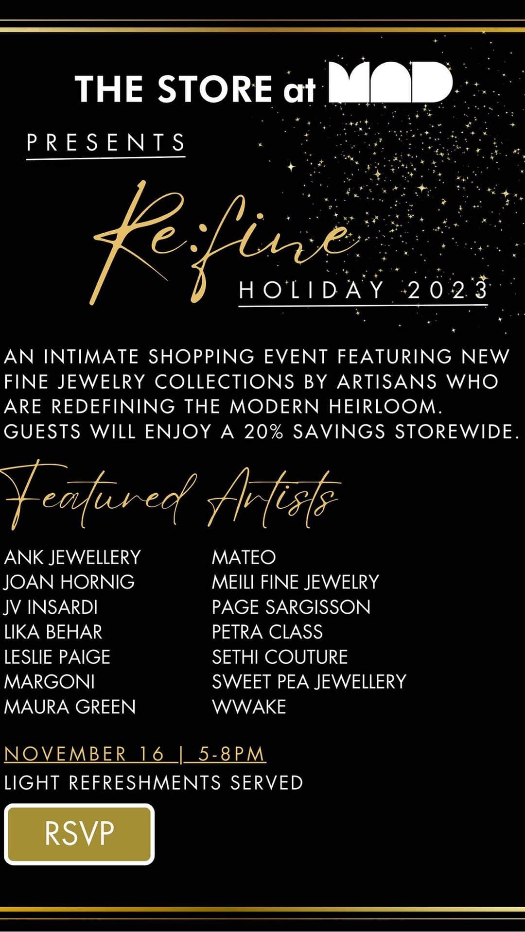 スイート ピーのインスタグラム：「Excited to be part of the next Re:Fine Holiday 2023 event @thestoreatmad Nov 16th 5-8pm Head to www.the store.madmuseum.org for more info and to RSVP.  . . . . . #femalejeweller #finejewellery #sweetpeajewellery #madeinlondon #recycledgold #18ctgoldjewellery #jewellerydesign #bridaljewellery #fashionjewellery #jewelleryaddict #jewelryaddict  #jewellery #handmade #instagood #instajewelry #handmadejewellery #jewelrygram #goldjewellery #goldfinejewelry #madmuseum #jewelrynyc #jewelryeventsnyc」
