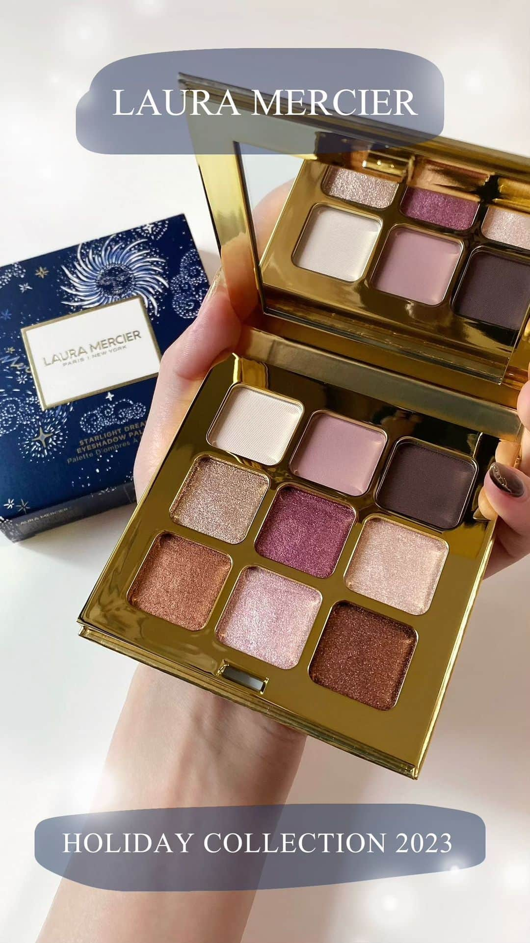 海老原りさのインスタグラム：「LAURA MERCIER 　 　 ローラメルシエのホリデーコレクションは 毎年限定アイテムが盛りだくさん😆✨ 　 10月4日から4回に分けて 2023年のホリデーコレクションを 数量限定で発売しているので要チェック！ 　 ★Holiday Collection vol.1 きらめくアイ&フェイスカラーを 中心にしたアイテムたち 　 ★Holiday Collection vol.2 ホリデーシーズンのメイクアップに 洗練の気分を運んでくれる一品たち 　 ★Holiday Collection vol.3 特別な季節に堪能したい 香りに包まれるコレクションたち 　 ★ Holiday Collection vol.4 coming soon… 　 紹介するのはvol.2で発売された スターライト ドリームス アイシャドウ パレット。 　 滑らかな3種のマットカラーと 星空のように瞬く6色のシマーカラーで (しかもすべて限定色！✨) 星空のきらめきが目もとを彩る ホリデー気分を盛り上げる 魅力的な9色パレットだよ🥰 　 　 #HOLIDAYCOLLECTION2023 #HOLIDAYCOLLECTION#ホリデーコフレ #ホリデーコレクション#ローラメルシエ #デパコス#デパコスアイシャドウ #LAURAMERCIER」