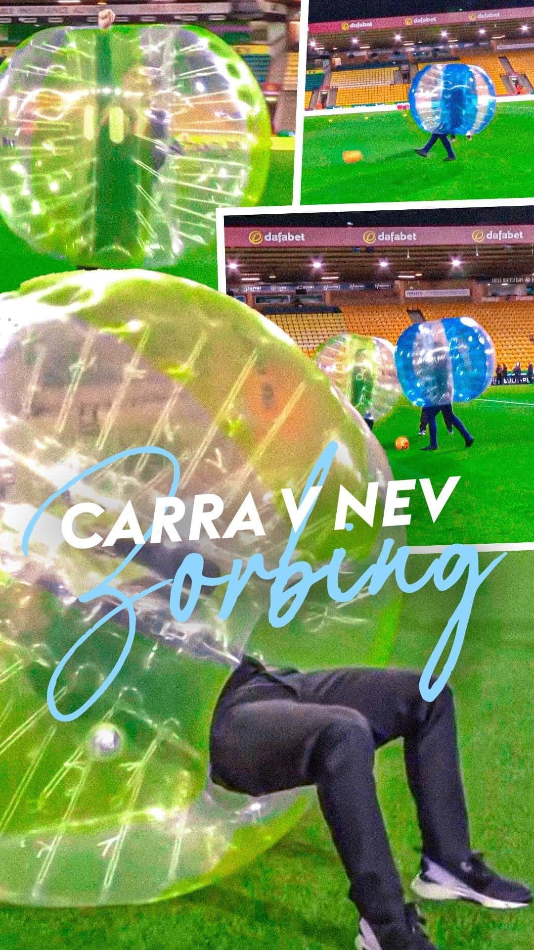 のインスタグラム：「Four years ago today, @23_carra and @gneville2 faced off in a LEGENDARY game of zorb football 😂」