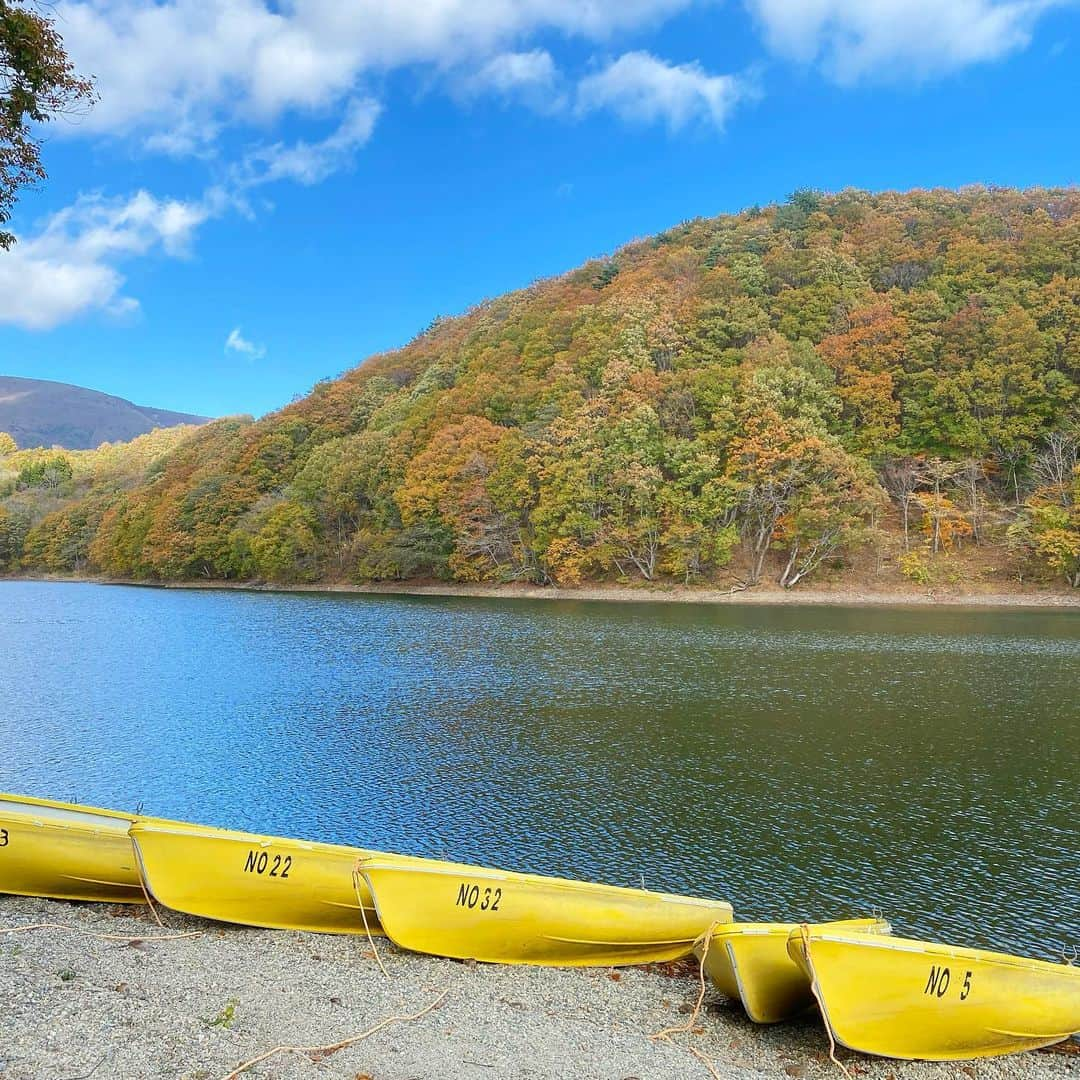 bon ponさんのインスタグラム写真 - (bon ponInstagram)「小春日和に誘われて、宮城県七ヶ宿町の長老湖へ紅葉を見に行ってきました🚗🍁🍂⛰  長老湖は、蔵王連峰の一角である不忘山(ふぼうさん)の麓にあり、標高約500mに位置しています。紅葉の名所として知られていて、風のない晴れた日には、紅葉の山々が湖面に鏡のように映し出される絶景が見られるそうです。  遊歩道を歩いて「やまびこ吊り橋」へ。横川渓谷に架かる全長120mの吊り橋で、水面からの高さは20m。頑丈な造りの吊り橋ですが、歩くと少し揺れてちょっとしたスリルが味わえました。  七ヶ宿そば街道にある「芭蕉庵」で、お蕎麦を食べました。地粉を使った十割そばは、しっかりしたコシがあり、そばの風味も際立っていてとても美味しかったです。そばの揚げ出し豆腐・そばのデザートも付いていて満腹満足😋😋 ＊ ＊ 💙❤️コーデ bon ・パーカー(UNIQLO) ・ボーダーT(UNIQLO) ・シャツ(UNIQLO) ・ジーンズ(UNIQLO) ・靴(セダークレスト) pon ・パーカー(UNIQLO) ・ボーダーT(楽天) ・シャツ(SM2) ・ジーンズ(楽天) ・靴(セダークレスト) ＊ ＊ #長老湖 #やまびこ吊り橋 #宮城県七ヶ宿町 #紅葉狩り #夫婦 #60代 #ファッション #コーディネート #リンクコーデ #夫婦コーデ #グレイヘア #白髪 #共白髪 #couple #over60 #fashion #coordinate #instafashion #instagramjapan #greyhair #grayhair #bonpon #bonpon511」11月8日 21時59分 - bonpon511