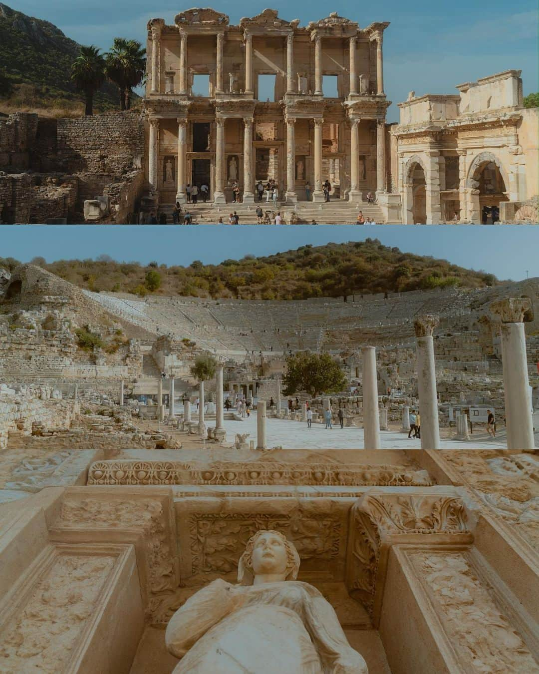 Putri Anindyaさんのインスタグラム写真 - (Putri AnindyaInstagram)「Walking on the history in Ephesus //   I always want to visit this place since I watched it in the documentary when I was a kid. History about human civilization from the greek and romans era always interest me.   The city of Ephesus, located in Izmir region of Türkiye, was one of the most important ports in the ancient world. The city, which was the center of trade for the Mediterranean Sea, has a very old history that changed hands under the rule of many kingdoms and empires many times.  According to legend, the Ionian prince Androclos founded Ephesus in the 11th century BC. The legend says that as Androclos searched for a new Greek settlement, he turned to the oracles for guidance. The oracles told him a boar and a fish would show him the new location.  One day, as Androclos was frying fish over an open fire, a fish flopped out of the frying pan and landed in the nearby bushes. A spark ignited the bushes and a wild boar ran out. Recalling the oracles’ wisdom, Androclos built his new settlement where the bushes stood and called it Ephesus.   This story also told in a very beautiful digital experience in the @demmuseums @ephesusexpmuseum , a recently opened museum in Ephesus where they also explain the importance of the goddess Artemis and its temple. But on 356 BC, the day Alexander the Great was said to have been born, the temple burned to the ground.   This history of a city coming under the rule of so many diverse groups, from Lydians, Persians, Greeks, Romans and more, only shows the strategic importance of Ephesus and its location in antiquity.   In 129 BC the city became the seat of the regional Roman governor. The reforms of Caesar Augustus brought Ephesus to its most prosperous time, which lasted until the third century A.D. Many of the most iconic structures visible today, such as the Library of Celsus (first and the last of my first slide collage) were built around this period.   Well the story is looong but it is super interesting. I just love ancient historical places so much 🫶🏼   So which slide is your favorite? And have you been here?   #TurkAegean #Goİzmir #EfesKültürYoluFestivali   @goturkiye @goizmir」11月8日 22時31分 - puanindya