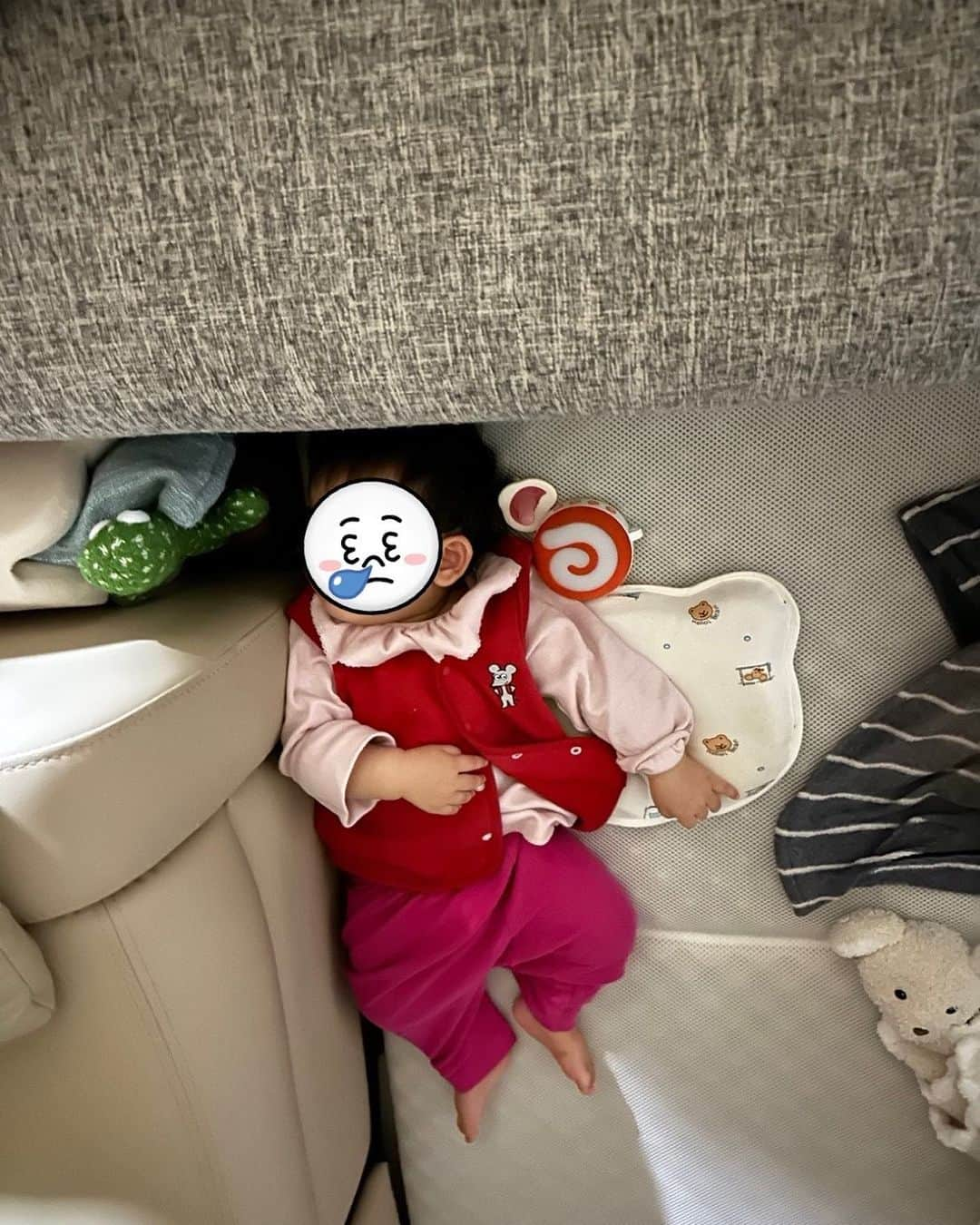 本並健治のインスタグラム：「まいど！ 何故か寝る時💤に隅っこに行くぷくぷくちゃん❣️ 落ち着くのかなぁ⁈ まぁすくすく育っております。  #ぷくぷくちゃん❤️  #ねております😴😴  #丸山桂里奈⚽️」