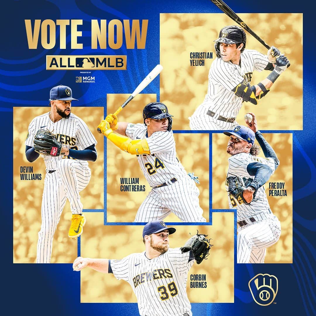 ミルウォーキー・ブルワーズのインスタグラム：「Five of the game’s very best.  Vote NOW for Devin Williams, William Contreras, Freddy Peralta, Christian Yelich & Corbin Burnes for the 2024 All-MLB Team!  🗳️: mlb.com/allmlb」