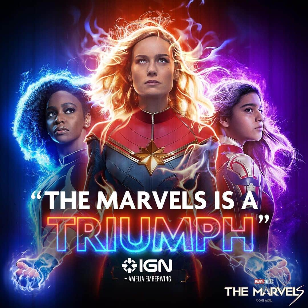 Marvel Entertainmentのインスタグラム：「#TheMarvels take flight 💫  Experience the triumphant return of Captain Marvel, Monica Rambeau & Ms. Marvel, only in theaters this Friday. Get tickets now at the link in bio.」