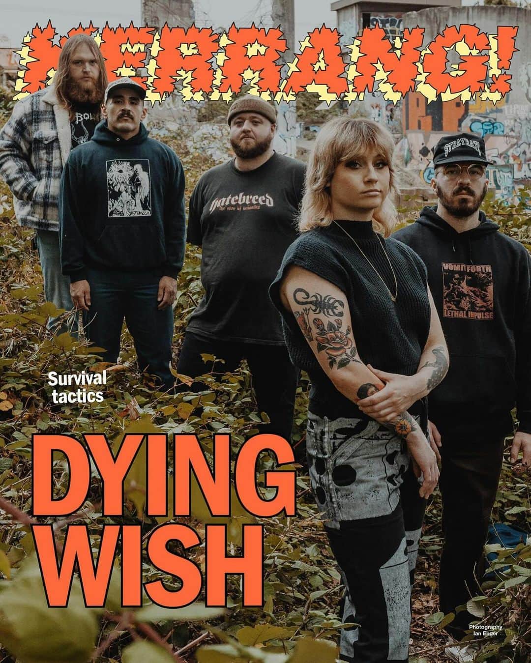 Kerrang!のインスタグラム：「Kerrang! Cover Story 🧡  Dying Wish: “We’re very radical people, but maybe showing love and compassion is the most radical thing that we can do”  Read the interview now at the link in bio 🔗  ✍️: @samlaw1000  📸: @ianxenger 🎨: @aledsavedlatin  #kerrangcoverstory」