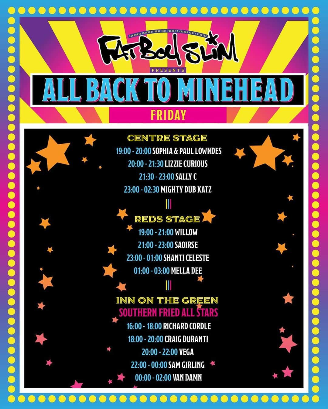 FatboySlimさんのインスタグラム写真 - (FatboySlimInstagram)「We're @allbacktominehead this weekend! Swipe to see the full schedule. See you on Friday!」11月9日 1時36分 - officialfatboyslim